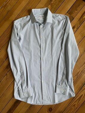 Mizzen+Main Men's Blue and White Checked Dress Shirt Leeward Collection